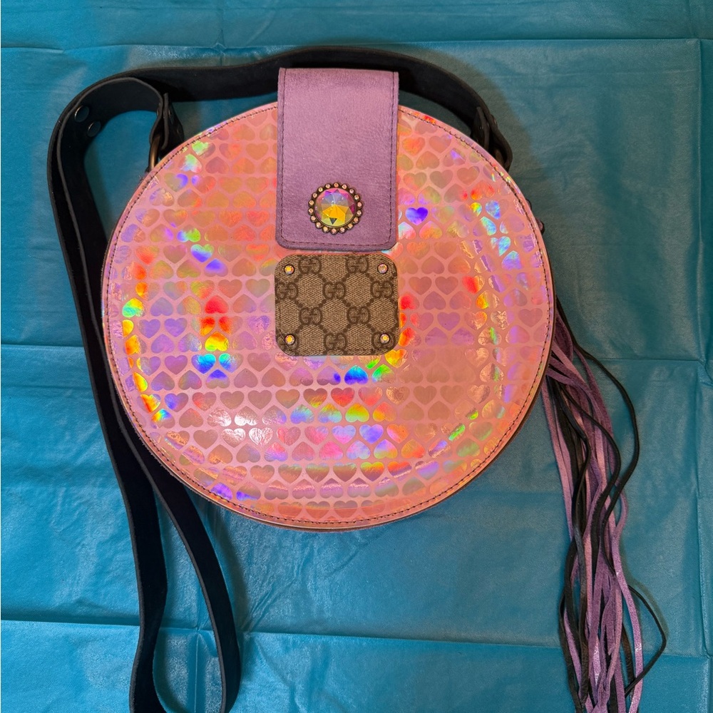 Pink Holographic Round Crossbody Bag - GG Detail